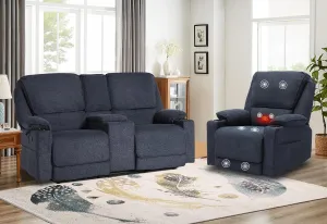 KIGOTY Reclining Living Room Set, 2-Piece Recliner Furniture Sofa, Loveseat Recliner and Swivel Recliner Chair with Cup Houlders for Living Room,Navy Blue