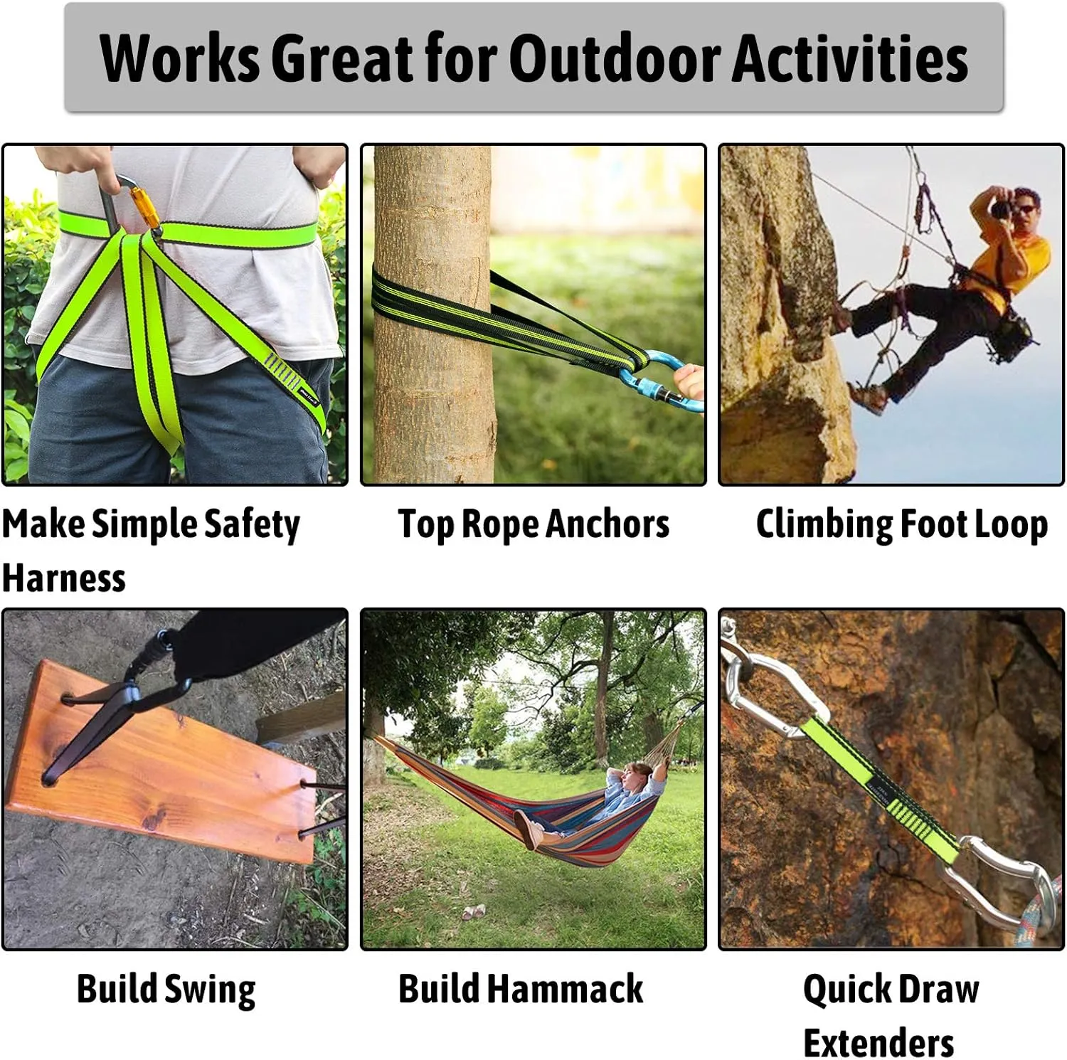 KIKIGOAL 18MM Nylon Climbing Sling Runner 23KN CE2008/EN566 Rock Climbing Webbing Straps for Outdoor Climbing, Rappelling, Swing, Yoga Hammock etc