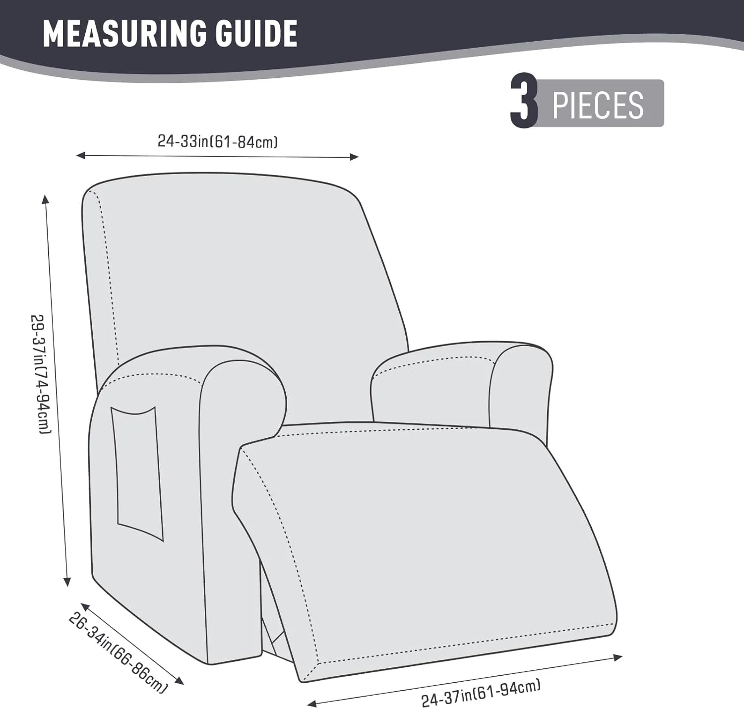 KinCam Recliner Chair Covers, Stretch Reclining Cover, Recliner Sofa Slipcovers Stripe Jacquard Recliner Couch Covers Furniture Protector Covers for Pet Kid (1 Seater, Dark Gray)
