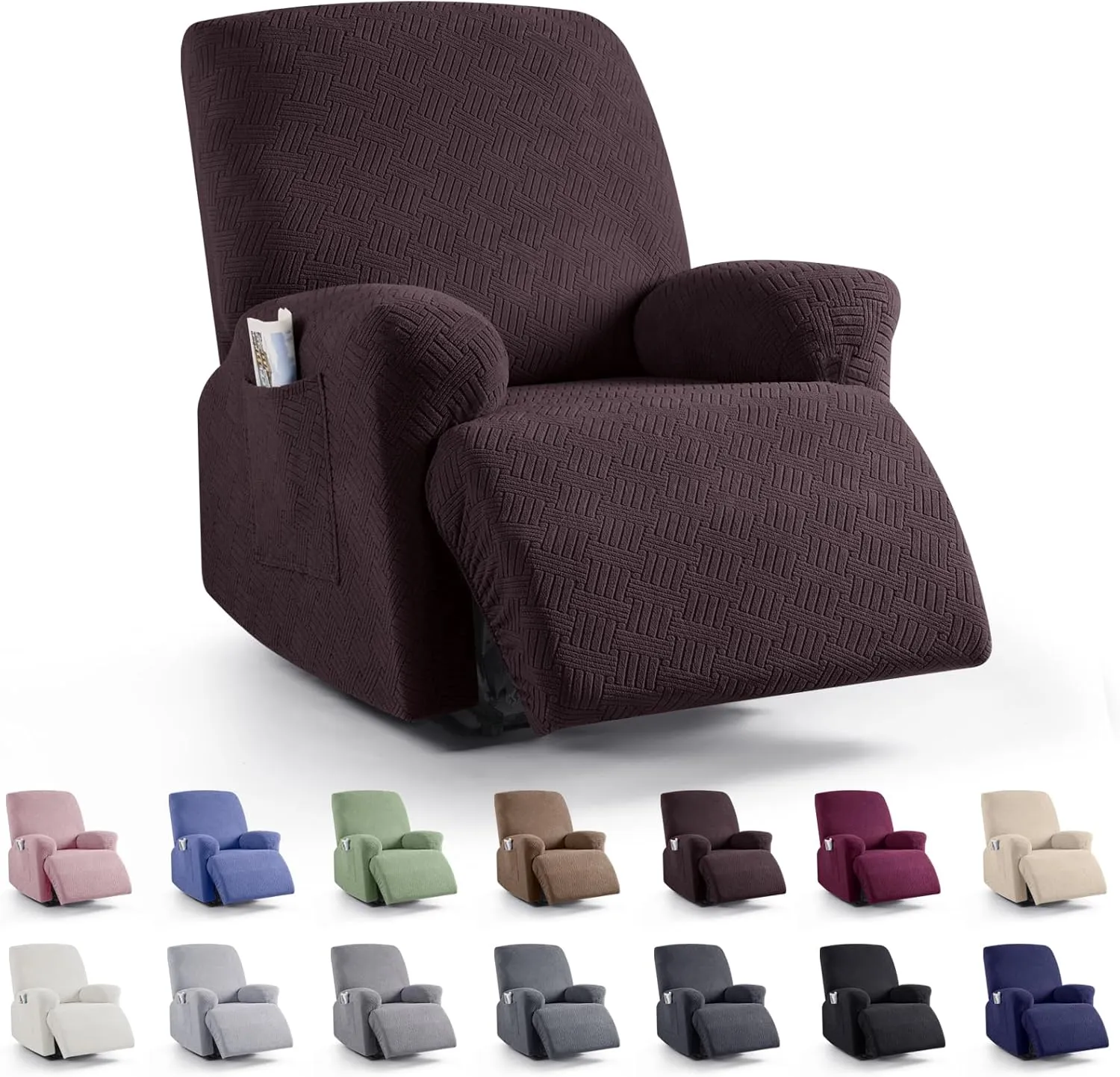 KinCam Recliner Covers, Stretch Reclining Chair Covers, Recliner Sofa Slipcovers Stripe Jacquard Recliner Couch Covers Furniture Protector Covers for Pet Kid (1 Seater, Dark Coffee)