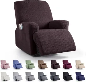KinCam Recliner Covers, Stretch Reclining Chair Covers, Recliner Sofa Slipcovers Stripe Jacquard Recliner Couch Covers Furniture Protector Covers for Pet Kid (1 Seater, Dark Coffee)