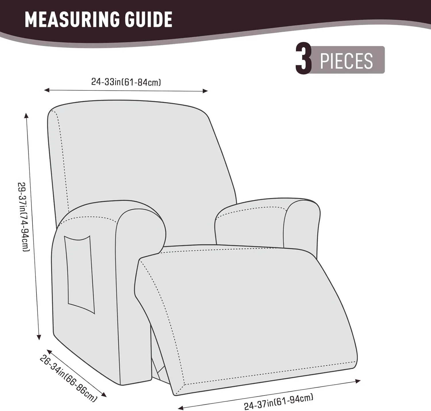 KinCam Recliner Covers, Stretch Reclining Chair Covers, Recliner Sofa Slipcovers Stripe Jacquard Recliner Couch Covers Furniture Protector Covers for Pet Kid (1 Seater, Dark Coffee)