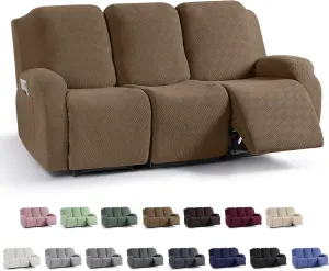 KinCam Recliner Covers, Stretch Reclining Chair Covers, Recliner Sofa Slipcovers Stripe Jacquard Recliner Couch Covers Furniture Protector Covers for Pet Kid (3 Seater, Light Coffee)