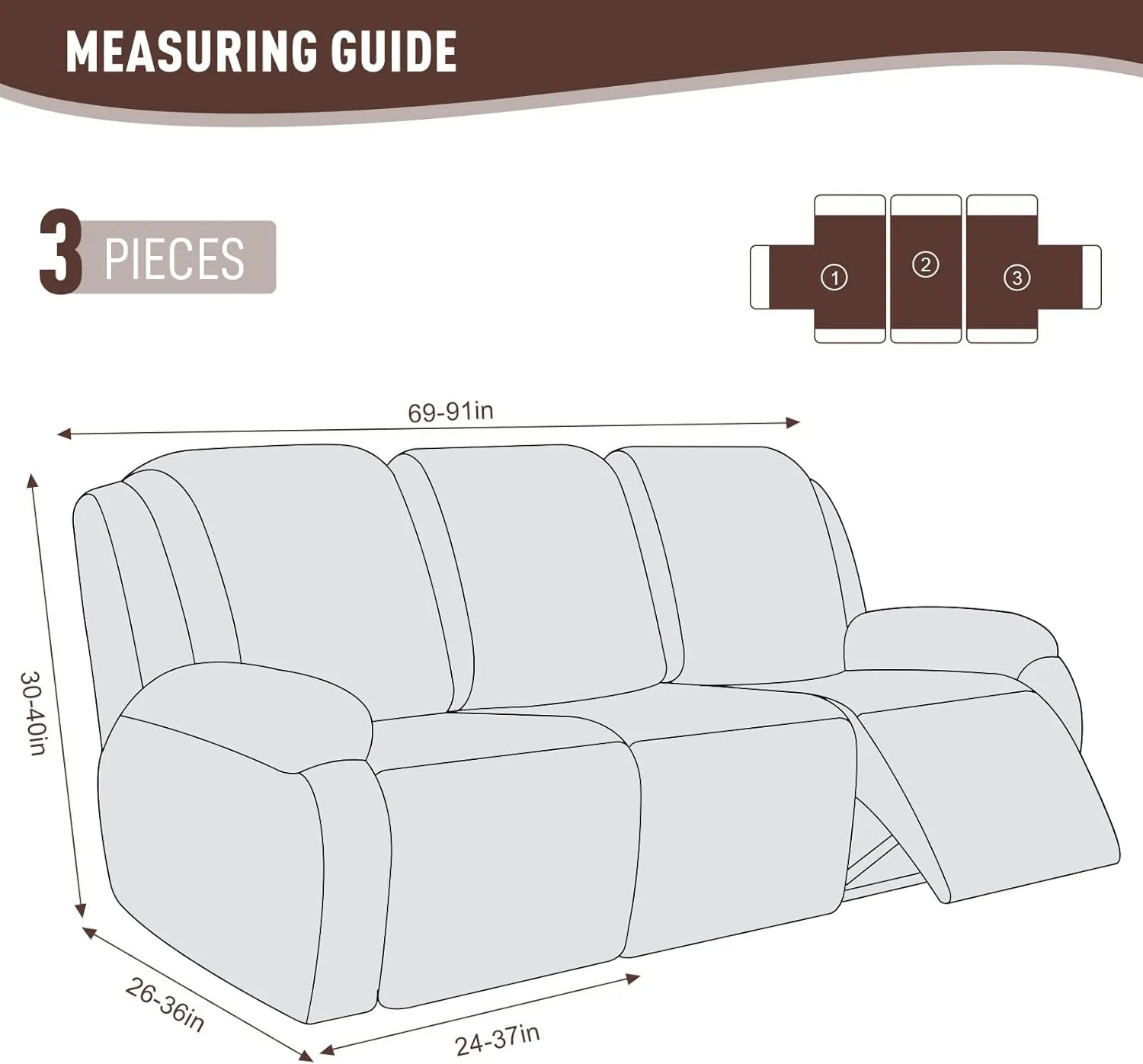 KinCam Recliner Covers, Stretch Reclining Chair Covers, Recliner Sofa Slipcovers Stripe Jacquard Recliner Couch Covers Furniture Protector Covers for Pet Kid (3 Seater, Light Coffee)