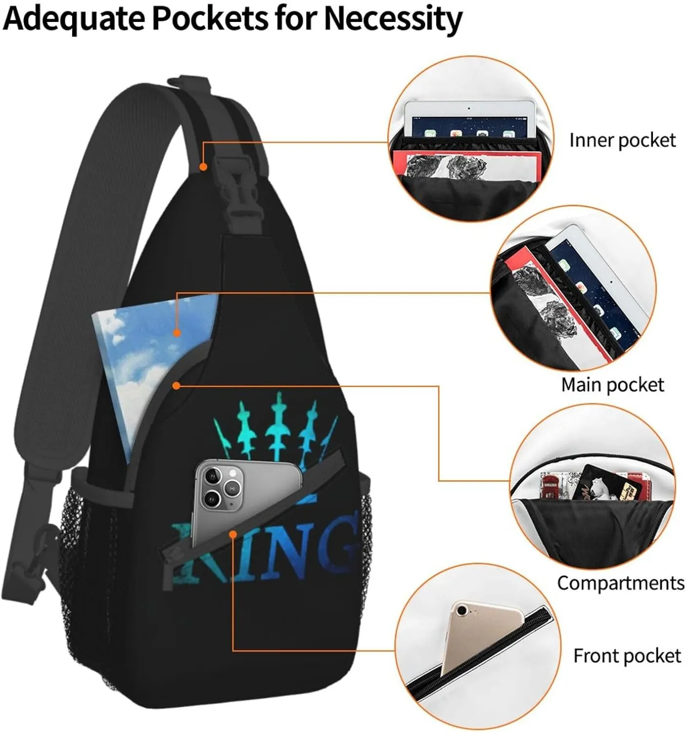 King Shoulder Bag Lion Sling Backpack Daypack Casual Backpack Hiking Bag Men Backpack Bag