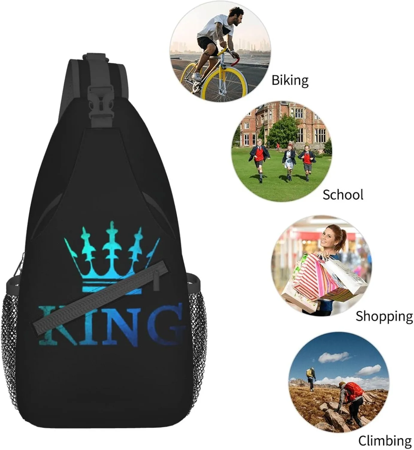King Shoulder Bag Lion Sling Backpack Daypack Casual Backpack Hiking Bag Men Backpack Bag