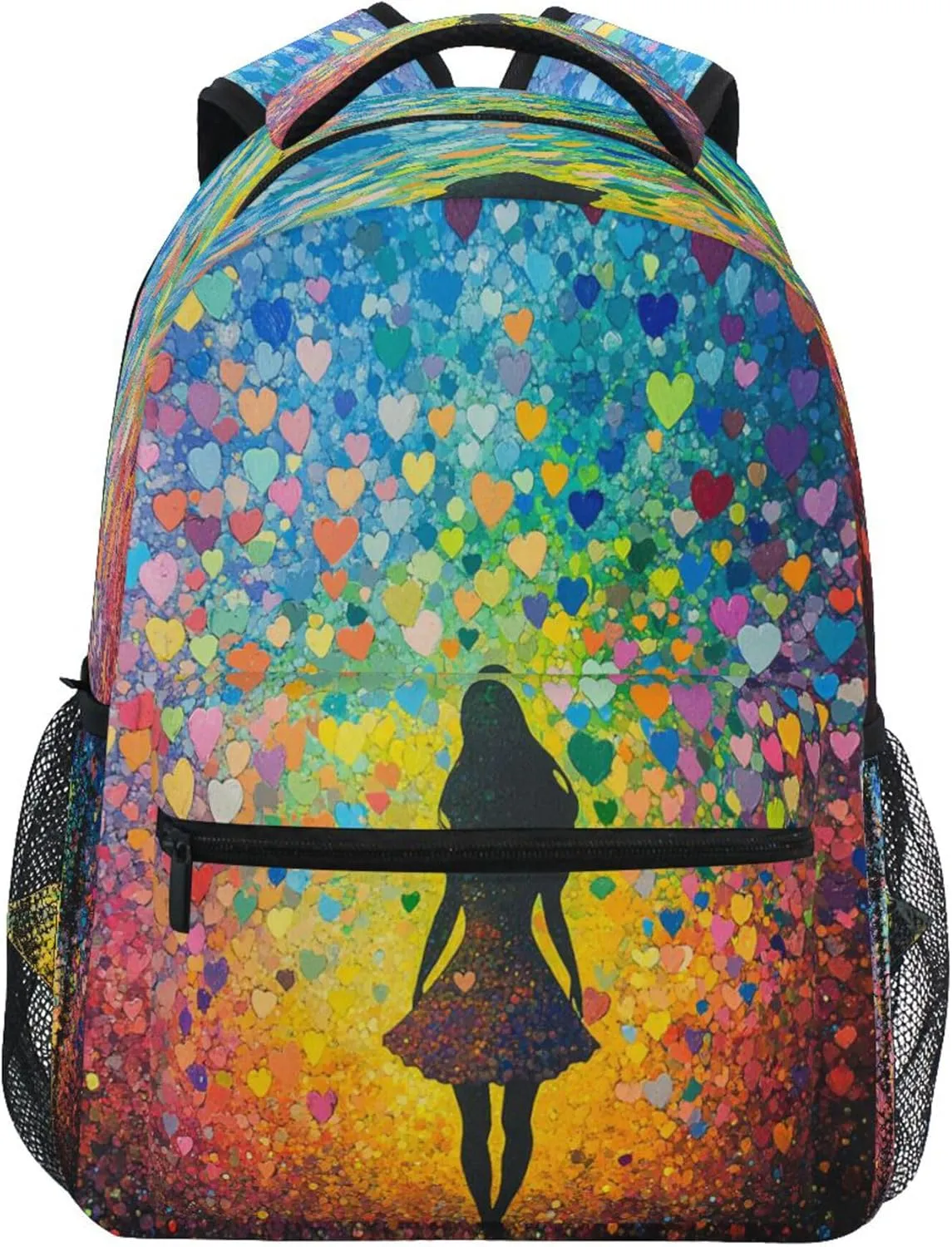 KLL Fun Backpack for Men Women Fashion Diaper Bag Backpack with Chest Strap for Travel Trip Colorful Hearts Rainbow