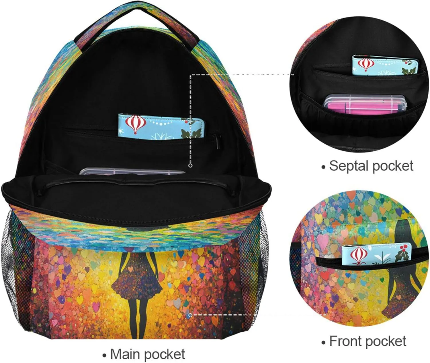 KLL Fun Backpack for Men Women Fashion Diaper Bag Backpack with Chest Strap for Travel Trip Colorful Hearts Rainbow