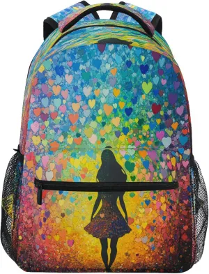 KLL Fun Backpack for Men Women Fashion Diaper Bag Backpack with Chest Strap for Travel Trip Colorful Hearts Rainbow