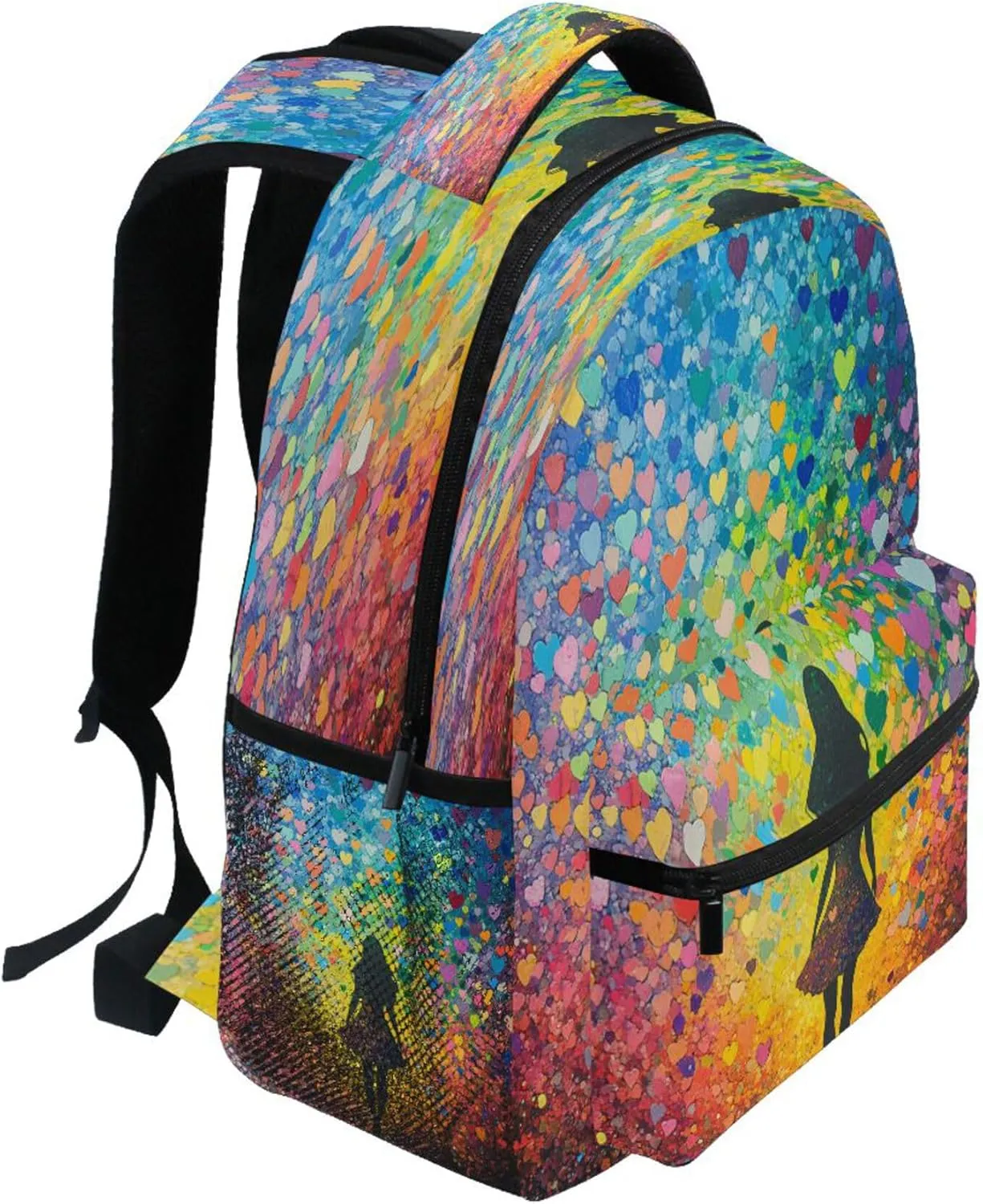 KLL Fun Backpack for Men Women Fashion Diaper Bag Backpack with Chest Strap for Travel Trip Colorful Hearts Rainbow
