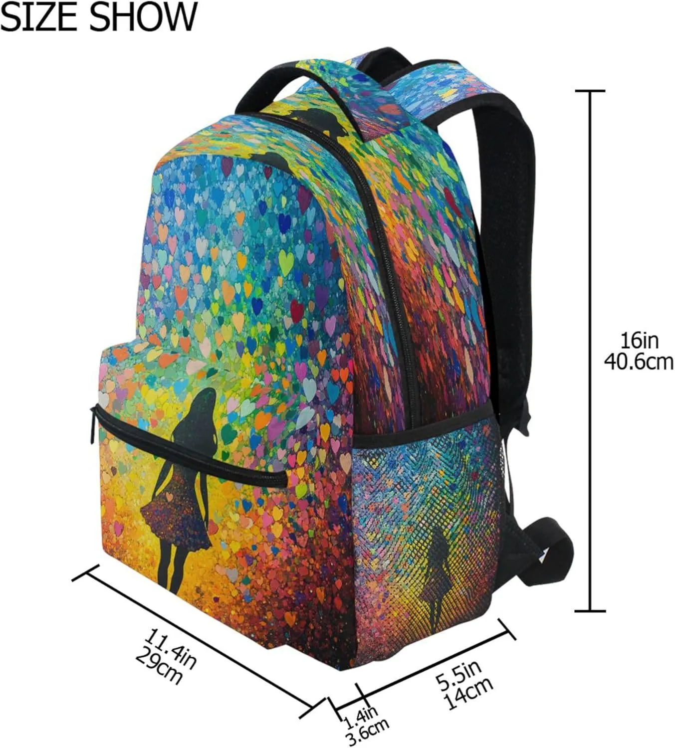 KLL Fun Backpack for Men Women Fashion Diaper Bag Backpack with Chest Strap for Travel Trip Colorful Hearts Rainbow