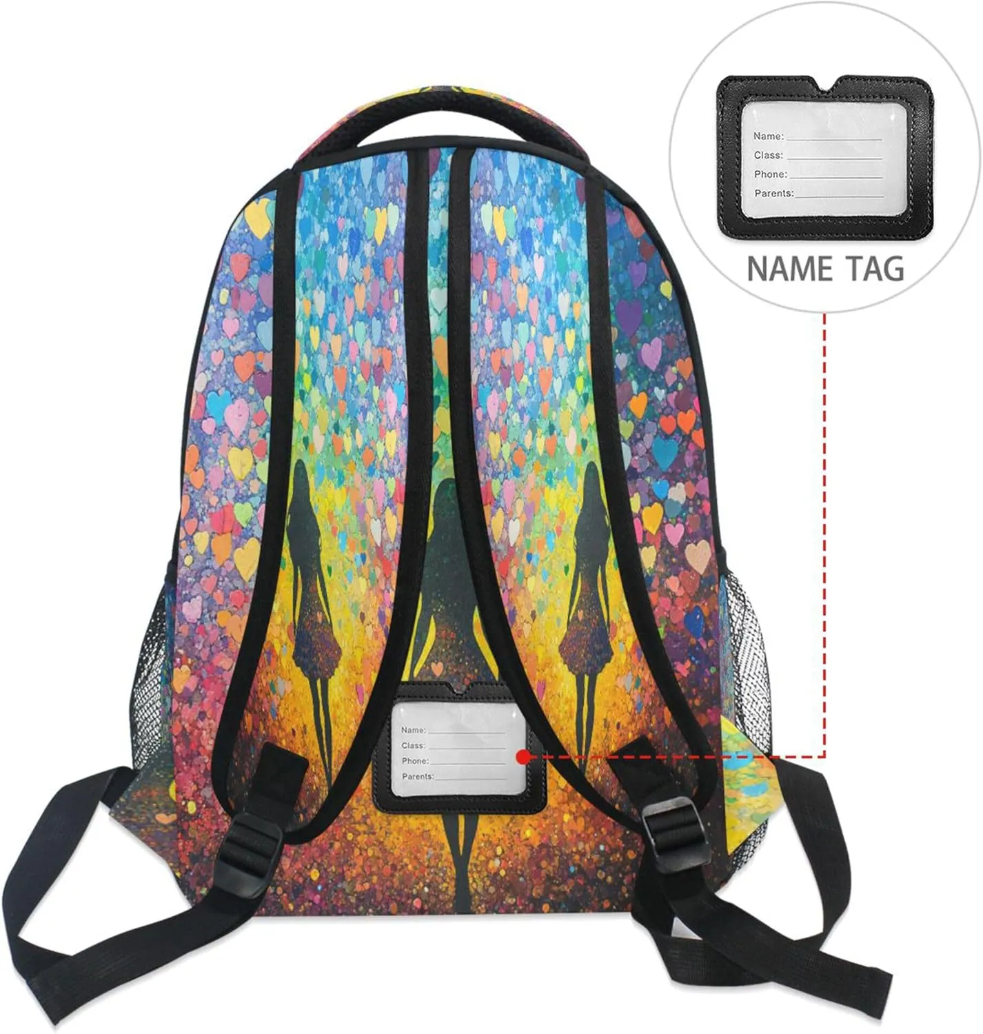 KLL Fun Backpack for Men Women Fashion Diaper Bag Backpack with Chest Strap for Travel Trip Colorful Hearts Rainbow