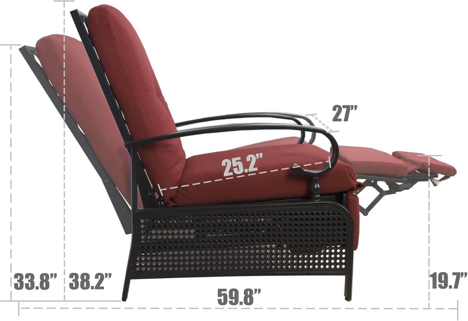 Kozyard Adjustable Outdoor Patio Reclining Lounge Chair - Comfortable Cushioned Recliner Chair with Strong Extendable Metal Frame for Sunbathing, Reading, Relaxation(Burgundy)