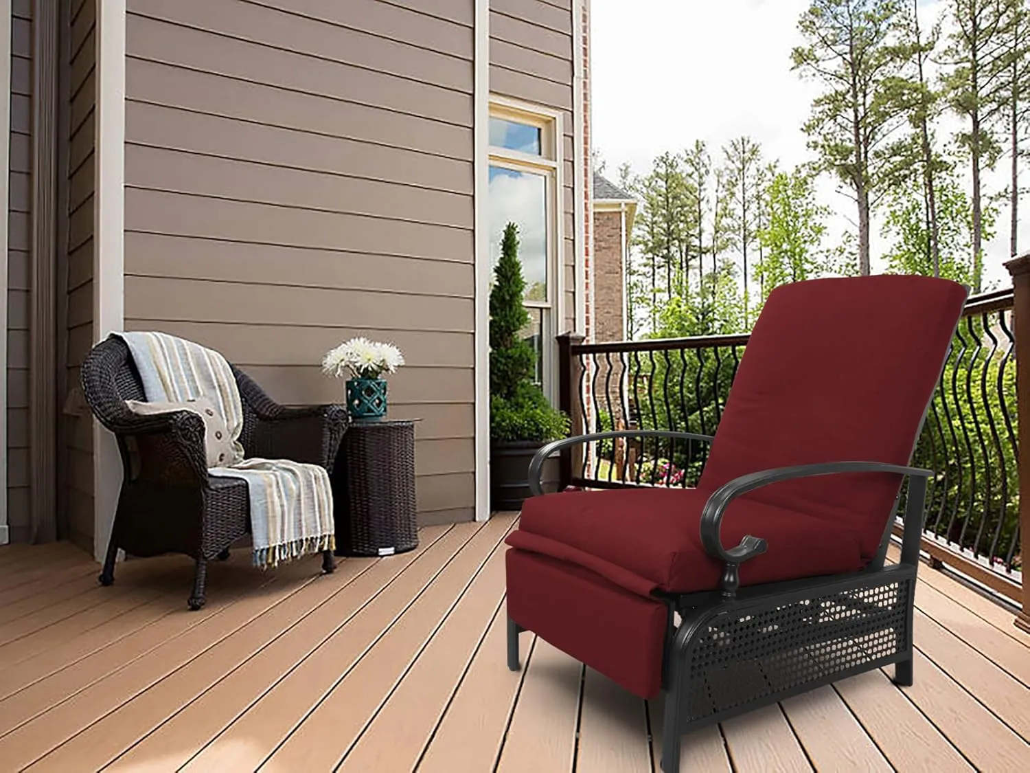 Kozyard Adjustable Outdoor Patio Reclining Lounge Chair - Comfortable Cushioned Recliner Chair with Strong Extendable Metal Frame for Sunbathing, Reading, Relaxation(Burgundy)