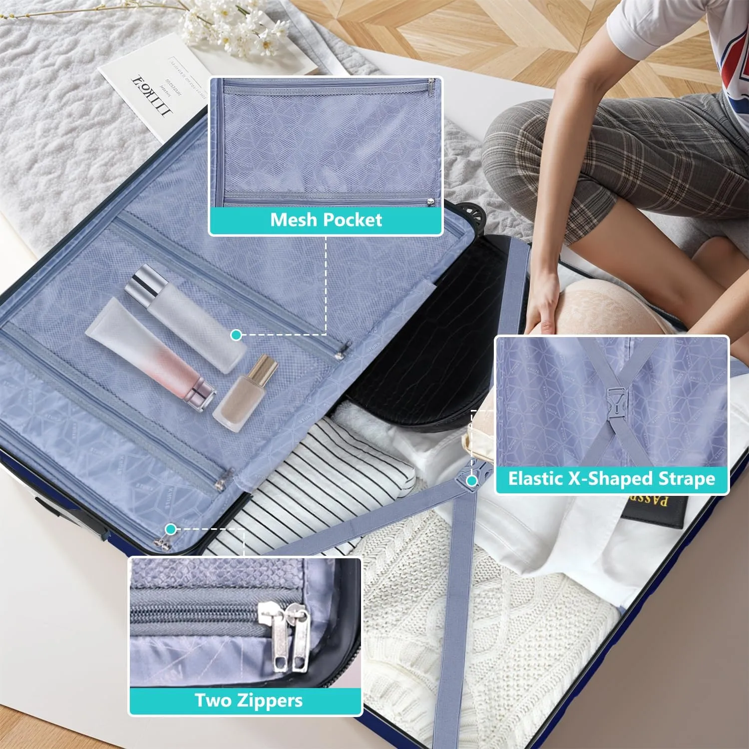 Krute Carry On Luggage with Wheels 21 Inch Airline Approved PC ABS Hard Shell Suitcase with USB Charging Port & TSA Lock Lightweight Travel Suitcases