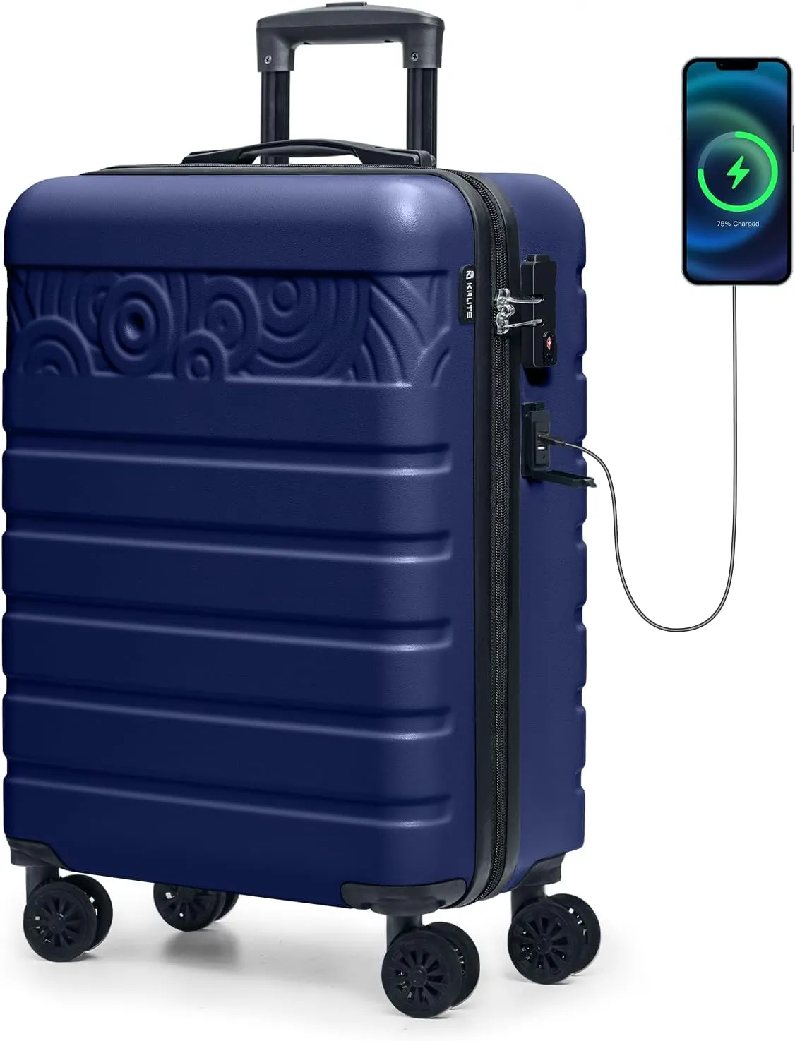 Krute Carry On Luggage with Wheels 21 Inch Airline Approved PC ABS Hard Shell Suitcase with USB Charging Port & TSA Lock Lightweight Travel Suitcases