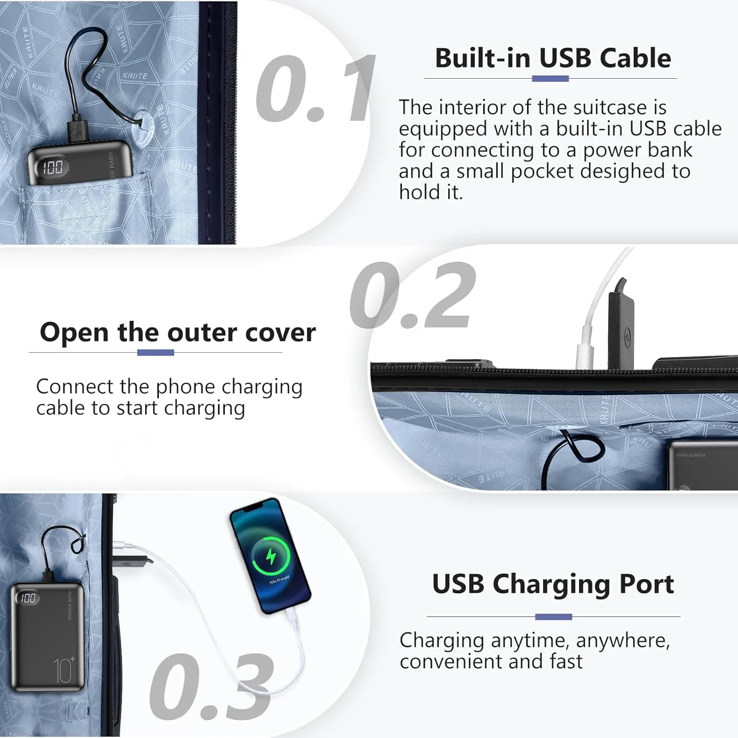 Krute Carry On Luggage with Wheels 21 Inch Airline Approved PC ABS Hard Shell Suitcase with USB Charging Port & TSA Lock Lightweight Travel Suitcases