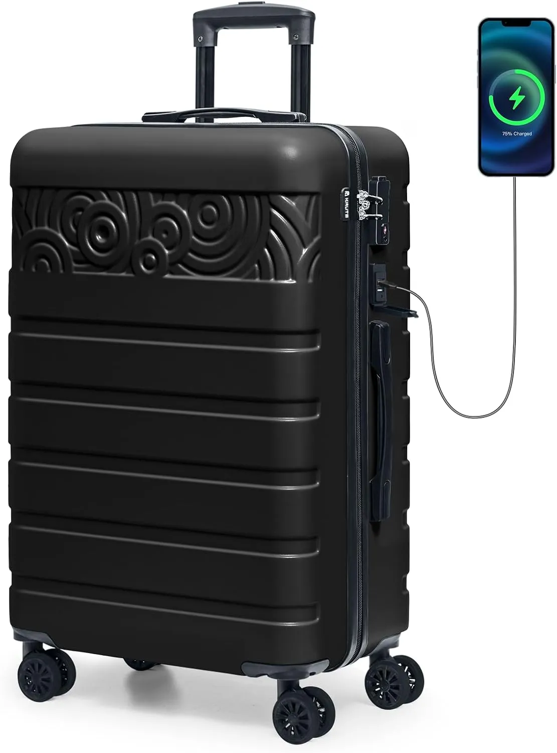 Krute Luggage Suitcase with Spinner Wheels PC ABS Hard Shell Suitcases Lightweight 24 Inch Luggage with USB Charging Port & TSA Lock