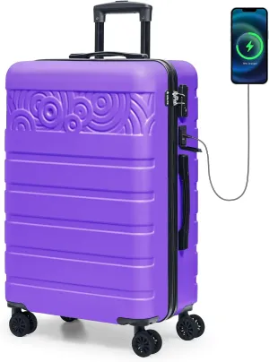 Krute Luggage Suitcase with Spinner Wheels PC ABS Hard Shell Suitcases Lightweight 24 Inch Luggage with USB Charging Port & TSA Lock