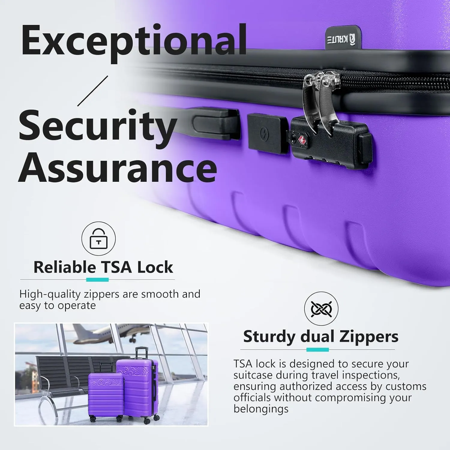 Krute Luggage Suitcase with Spinner Wheels PC ABS Hard Shell Suitcases Lightweight 24 Inch Luggage with USB Charging Port & TSA Lock