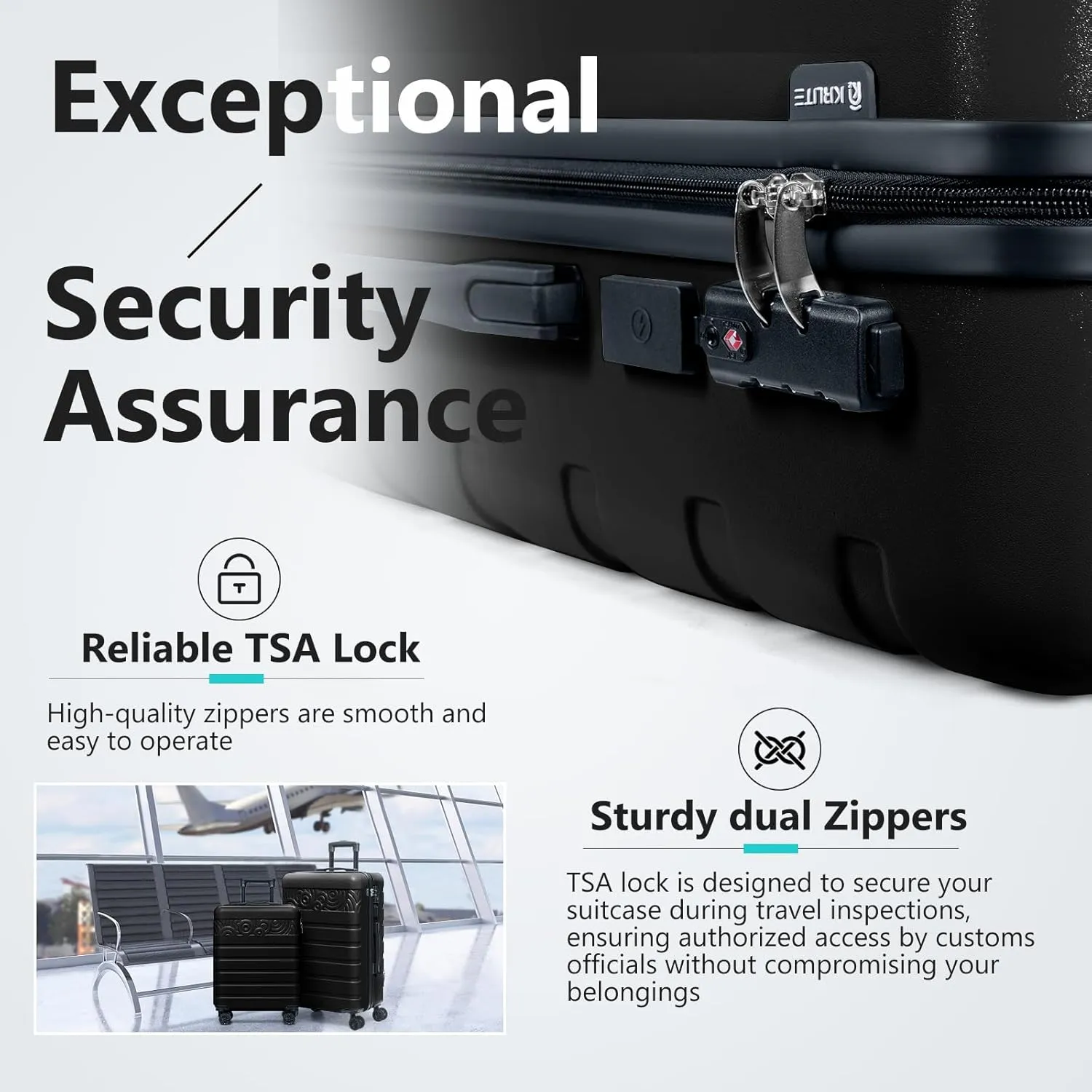Krute Luggage Suitcase with Spinner Wheels PC ABS Hard Shell Suitcases Lightweight 24 Inch Luggage with USB Charging Port & TSA Lock