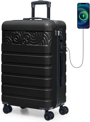 Krute Luggage Suitcase with Spinner Wheels PC ABS Hard Shell Suitcases Lightweight 24 Inch Luggage with USB Charging Port & TSA Lock