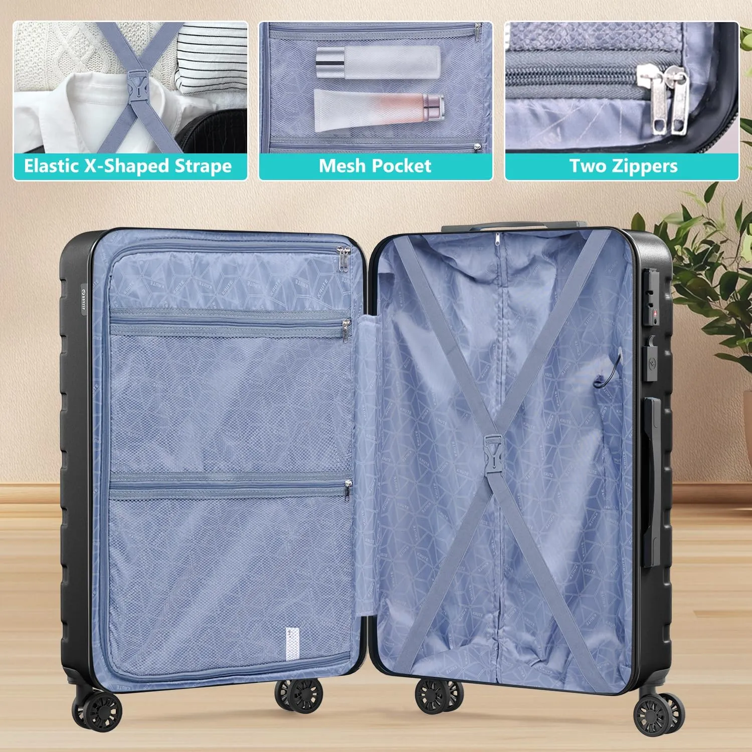 Krute Luggage Suitcase with Spinner Wheels PC ABS Hard Shell Suitcases Lightweight 24 Inch Luggage with USB Charging Port & TSA Lock