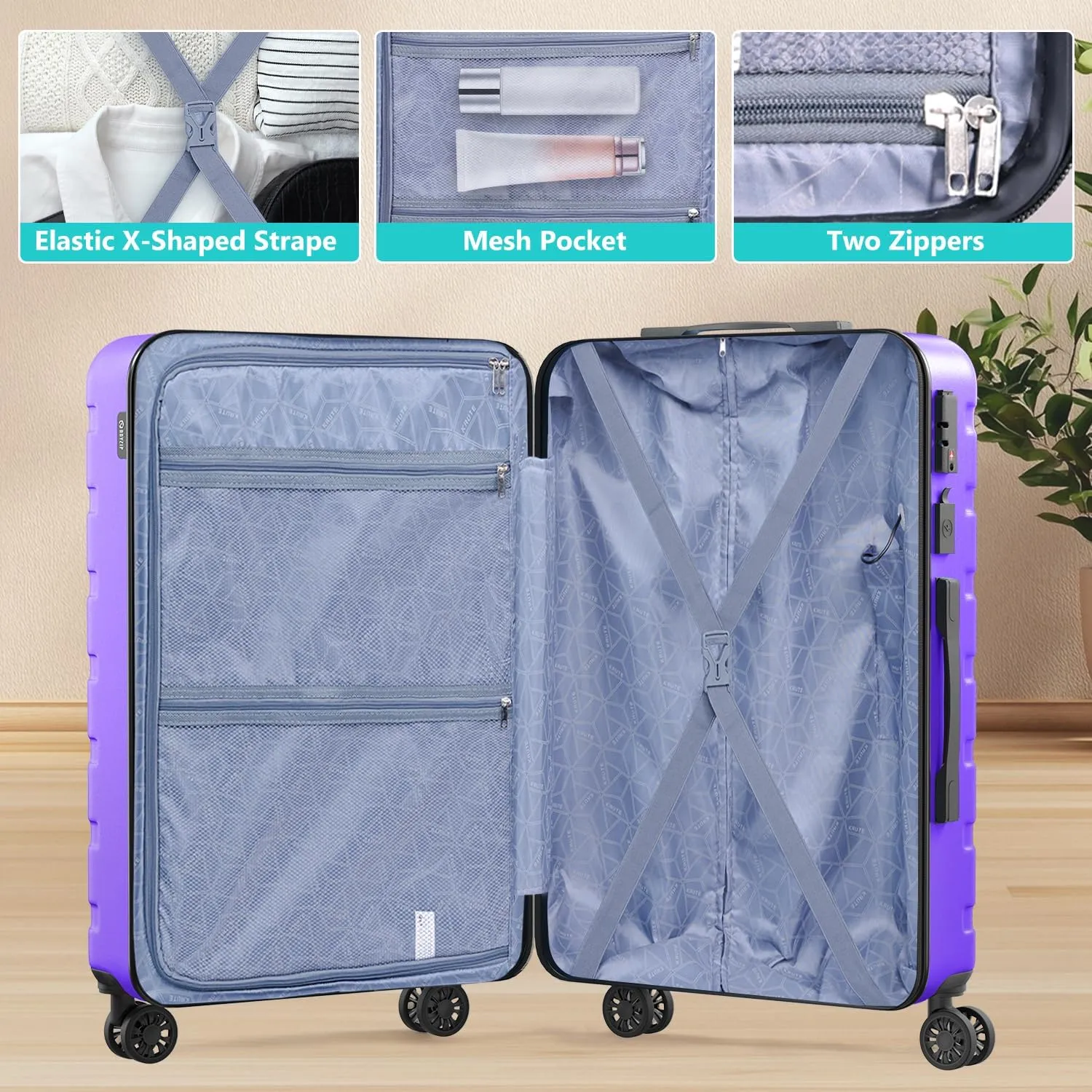 Krute Luggage Suitcase with Spinner Wheels PC ABS Hard Shell Suitcases Lightweight 24 Inch Luggage with USB Charging Port & TSA Lock