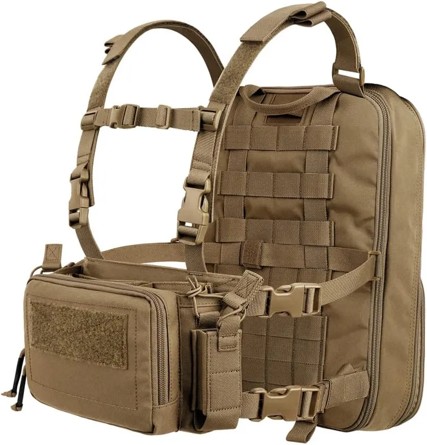KRYDEX Tactical Expandable Backpack Molle and Tactical Chest Rig Combo Coyote Brown