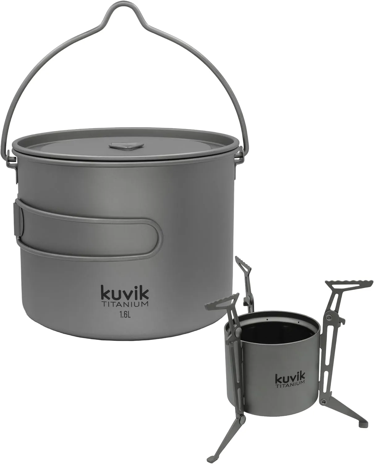 Kuvik Titanium 1600ml (54 oz) Pot & Titanium Siphon Alcohol Stove Bundle