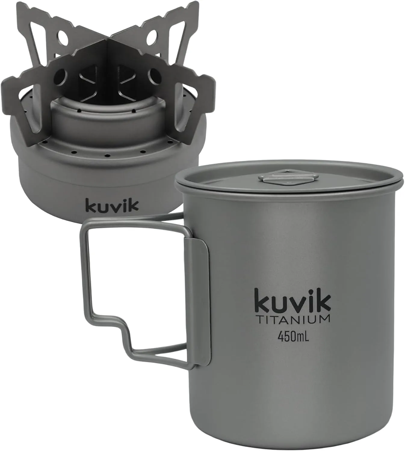 Kuvik Titanium Alcohol Stove & 450ml (15.2 oz) Titanium Cup Bundle