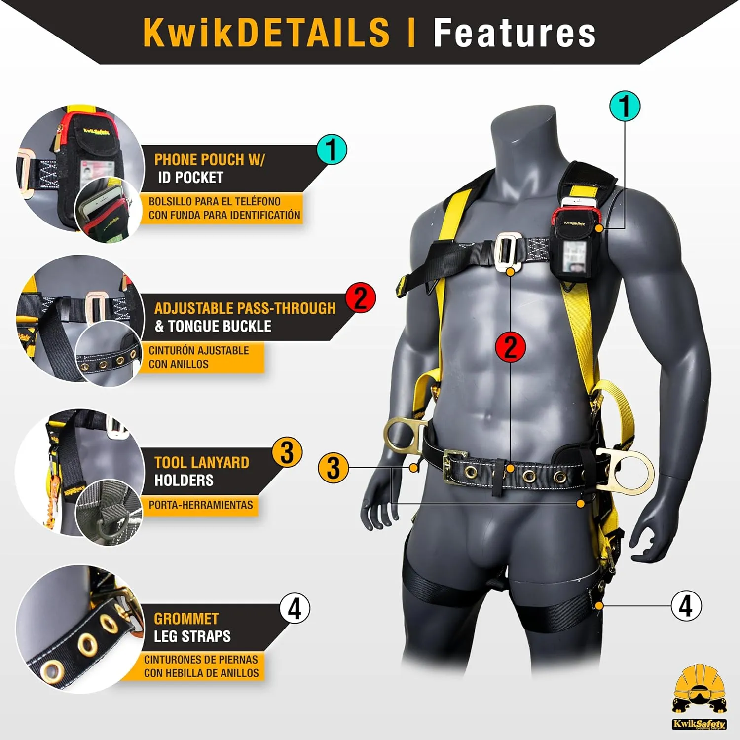 KwikSafety - Charlotte, NC - TYPHOON Ironworker Safety Harness [3 D-Ring, Tool Lanyard Loop] Construction ANSI Tested OSHA