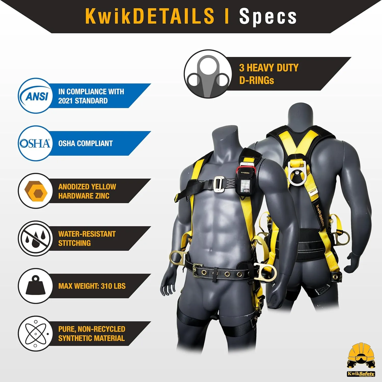 KwikSafety - Charlotte, NC - TYPHOON Ironworker Safety Harness [3 D-Ring, Tool Lanyard Loop] Construction ANSI Tested OSHA