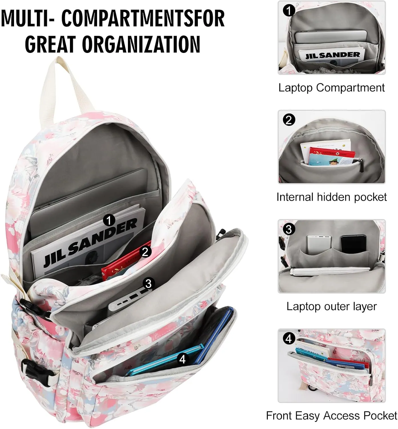 Laptop Backpack with USB charging port for laptop up to 15 inch Men Women College Outdoor Travel Backpack (Rose)