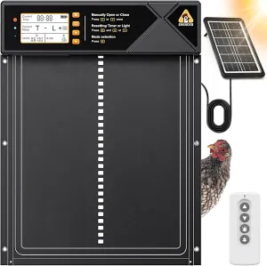 Large Automatic Chicken Coop Door Solar Powered, Aluminum Alloy Automatic Chicken Door with 4 Modes, Light Sensor, Timer, LCD Display & Anti-Pinch Tech