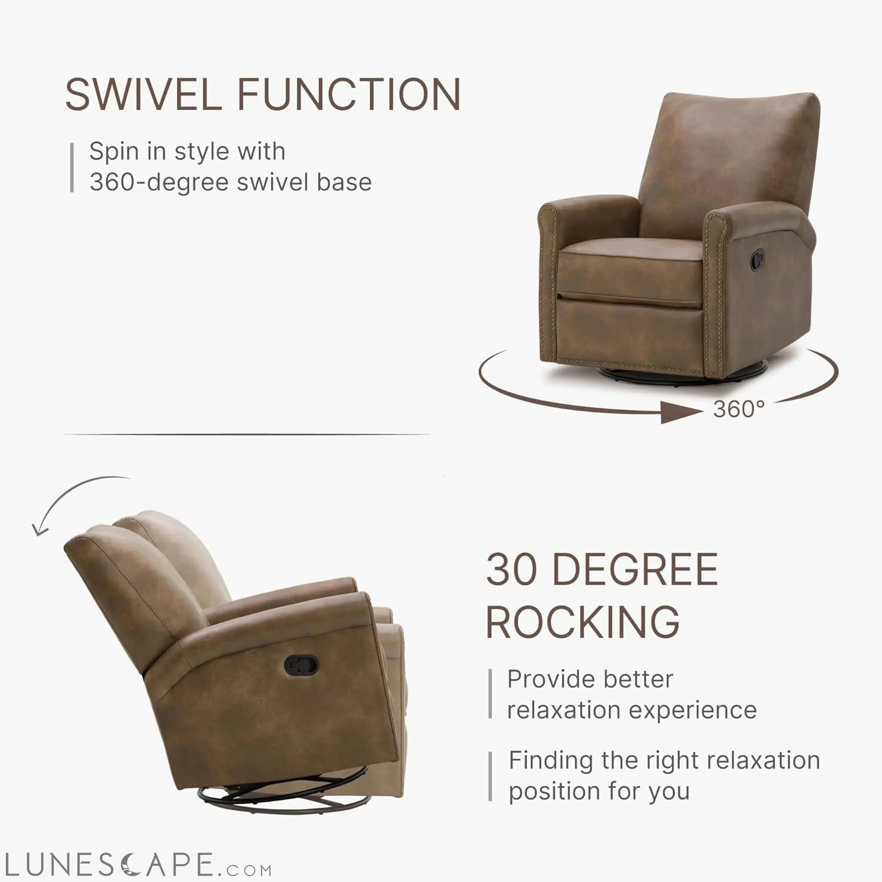 Large Leather Recliner Chair Faux Swivel Rocker for Adults Manual Sofa