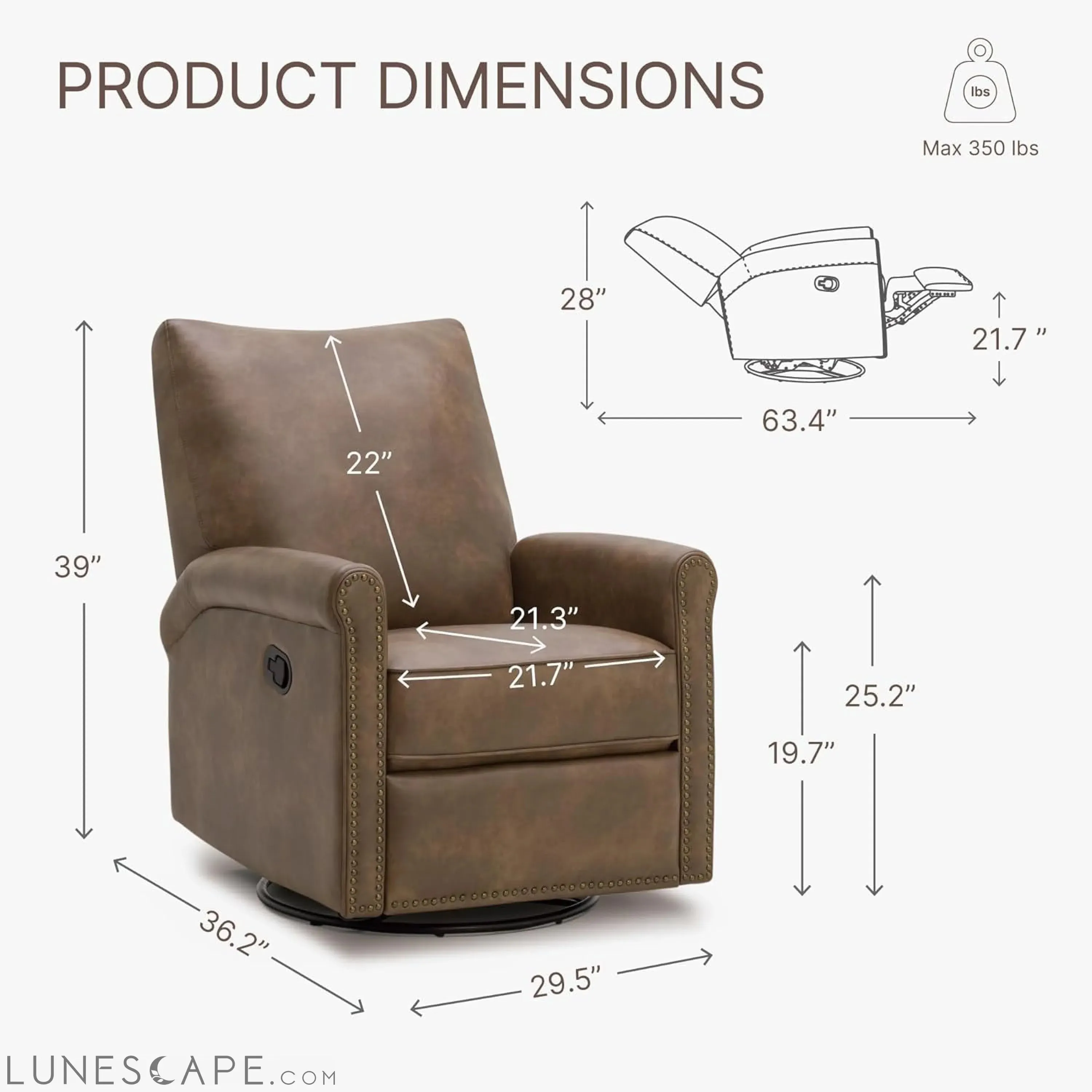 Large Leather Recliner Chair Faux Swivel Rocker for Adults Manual Sofa