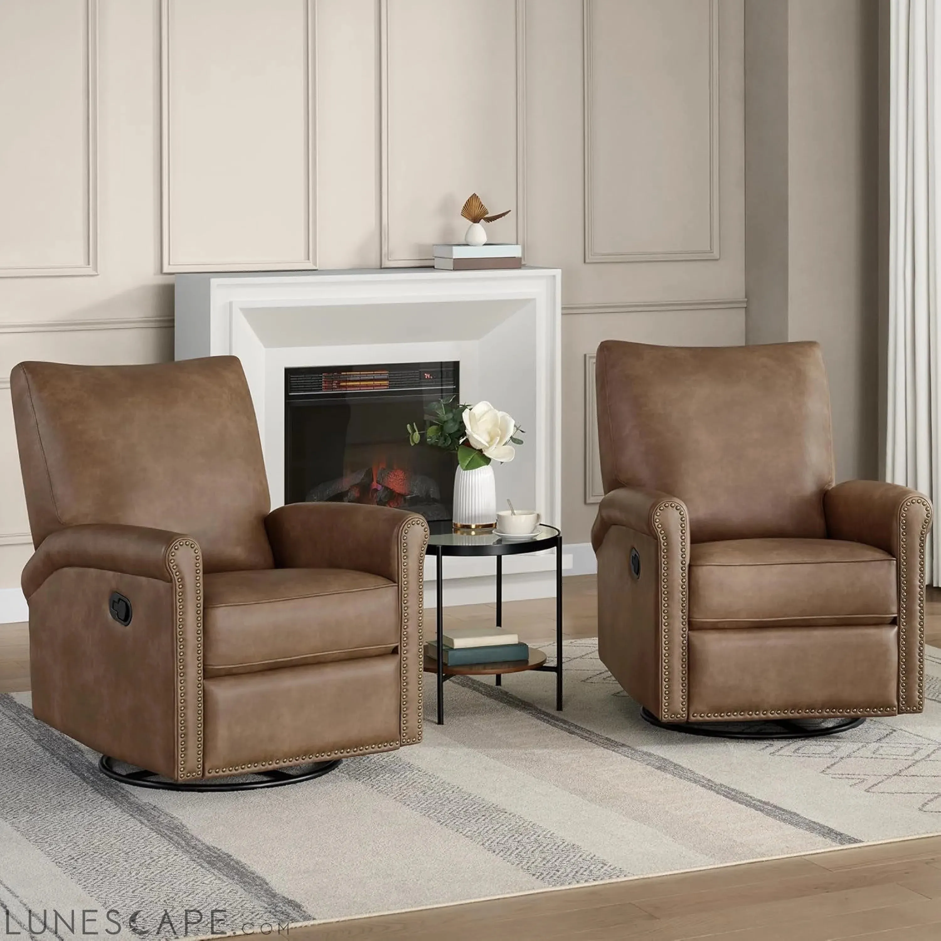 Large Leather Recliner Chair Faux Swivel Rocker for Adults Manual Sofa