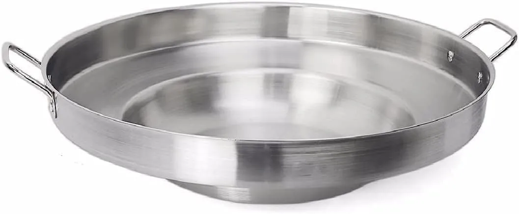 Large Mexican Style Wok Comal Cazo Griddle Fryer Chicharron Deep Fry Pan Stainless Steel For Carnitas Panza Abajo 16" Paella Belly Down