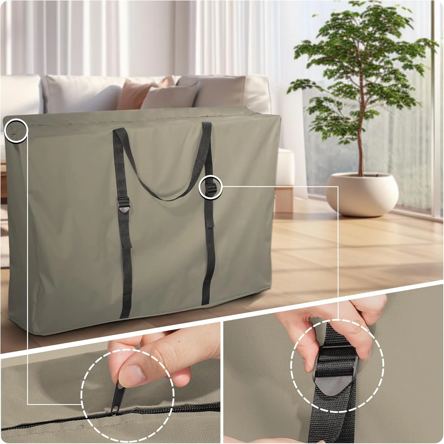 Large Outside Folding Chair Storage Bag with Zipper and Handles, 600D Folding Chair Carry Bag for Zero Gravity Chair Cover, Portable Folding Lounge Chair Carrying Bags, 43" L x 11" W x 29" H (Brown)