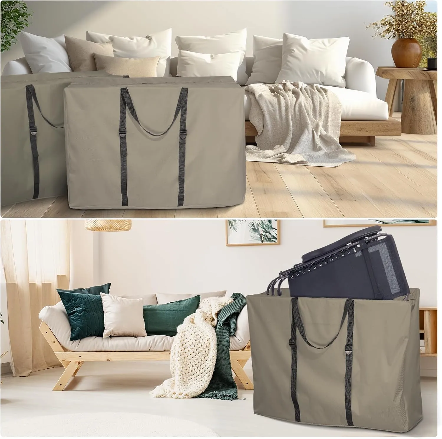 Large Outside Folding Chair Storage Bag with Zipper and Handles, 600D Folding Chair Carry Bag for Zero Gravity Chair Cover, Portable Folding Lounge Chair Carrying Bags, 43" L x 11" W x 29" H (Brown)