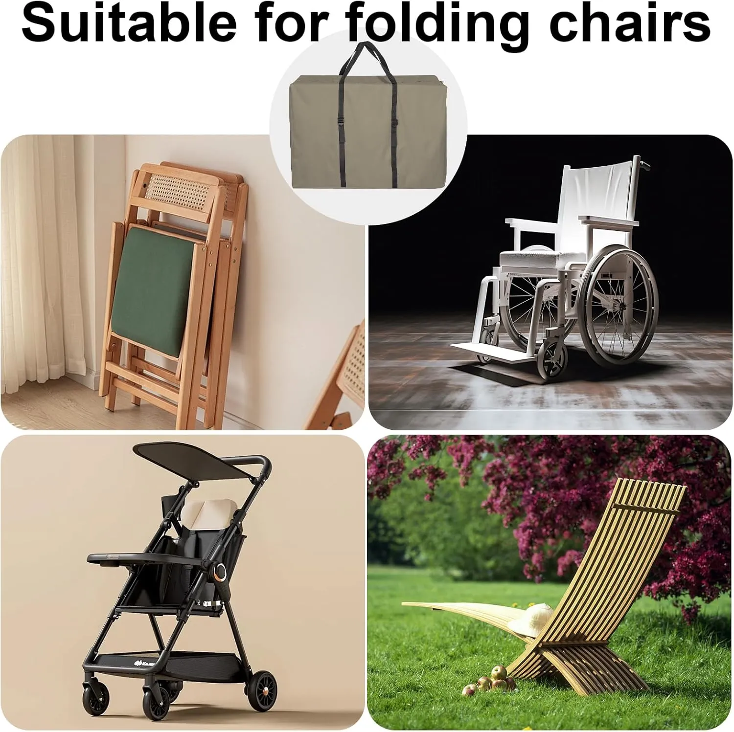 Large Outside Folding Chair Storage Bag with Zipper and Handles, 600D Folding Chair Carry Bag for Zero Gravity Chair Cover, Portable Folding Lounge Chair Carrying Bags, 43" L x 11" W x 29" H (Brown)