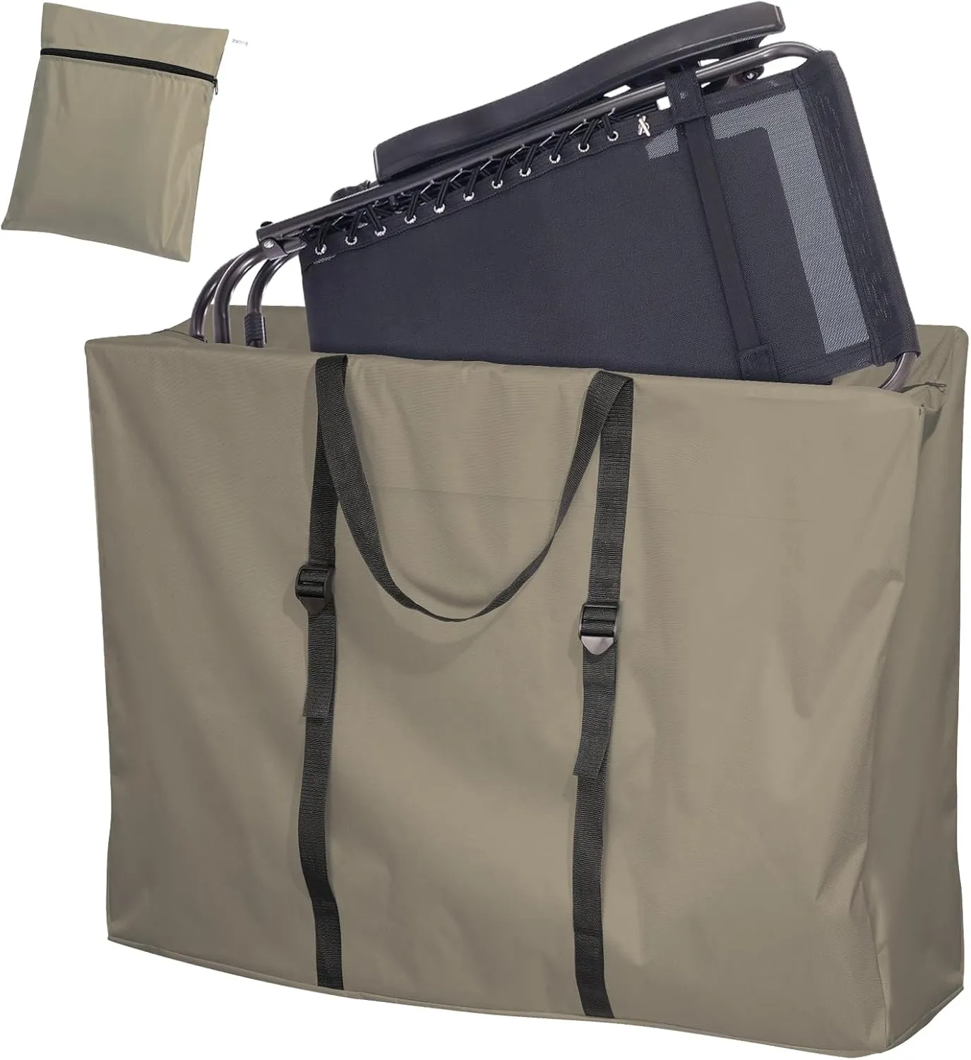 Large Outside Folding Chair Storage Bag with Zipper and Handles, 600D Folding Chair Carry Bag for Zero Gravity Chair Cover, Portable Folding Lounge Chair Carrying Bags, 43" L x 11" W x 29" H (Brown)