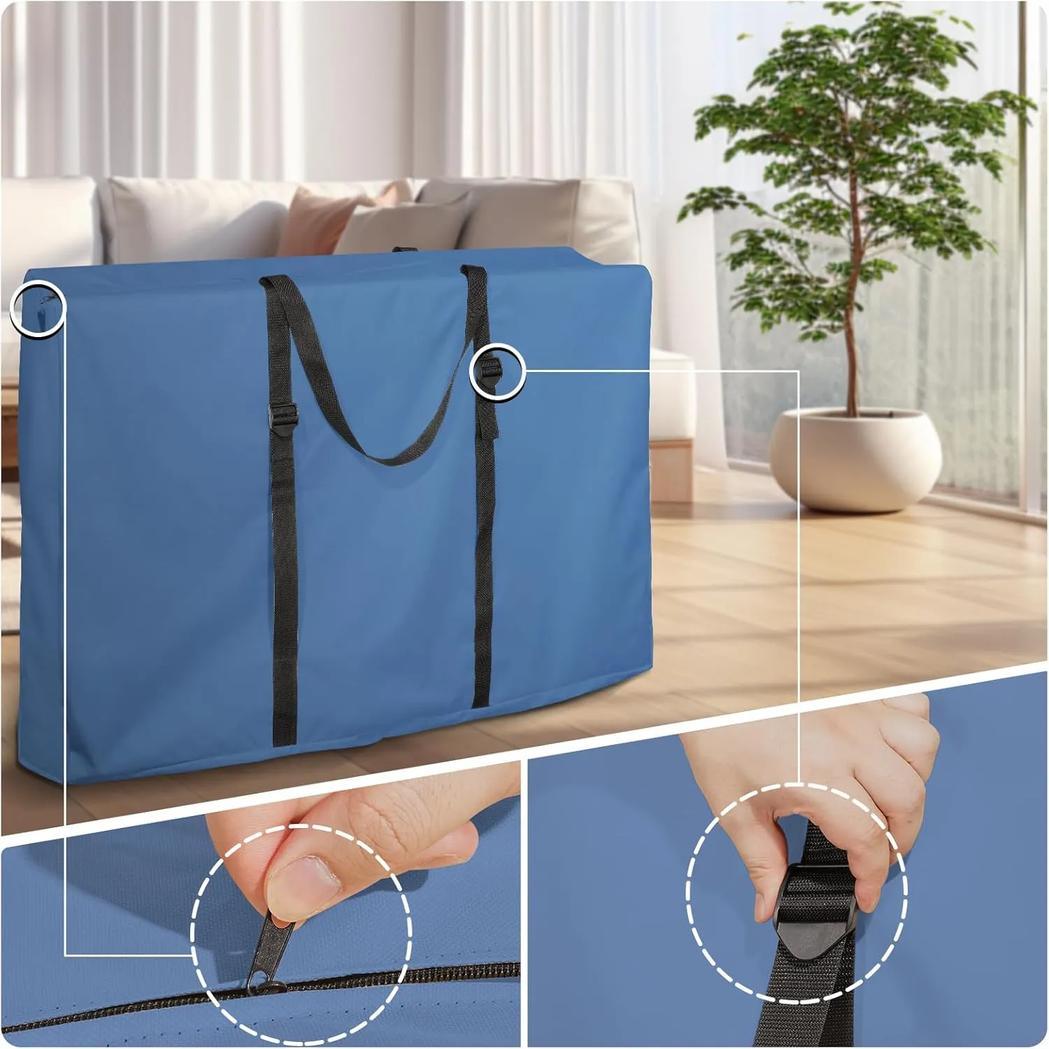 Large Outside Folding Chair Storage Bag with Zipper and Handles, 600D Folding Chair Carry Bag for Zero Gravity Chair, Portable Folding Lounge Chair Carrying Bags, 43" L x 11" W x 29" H (Blue - 1 Pack)