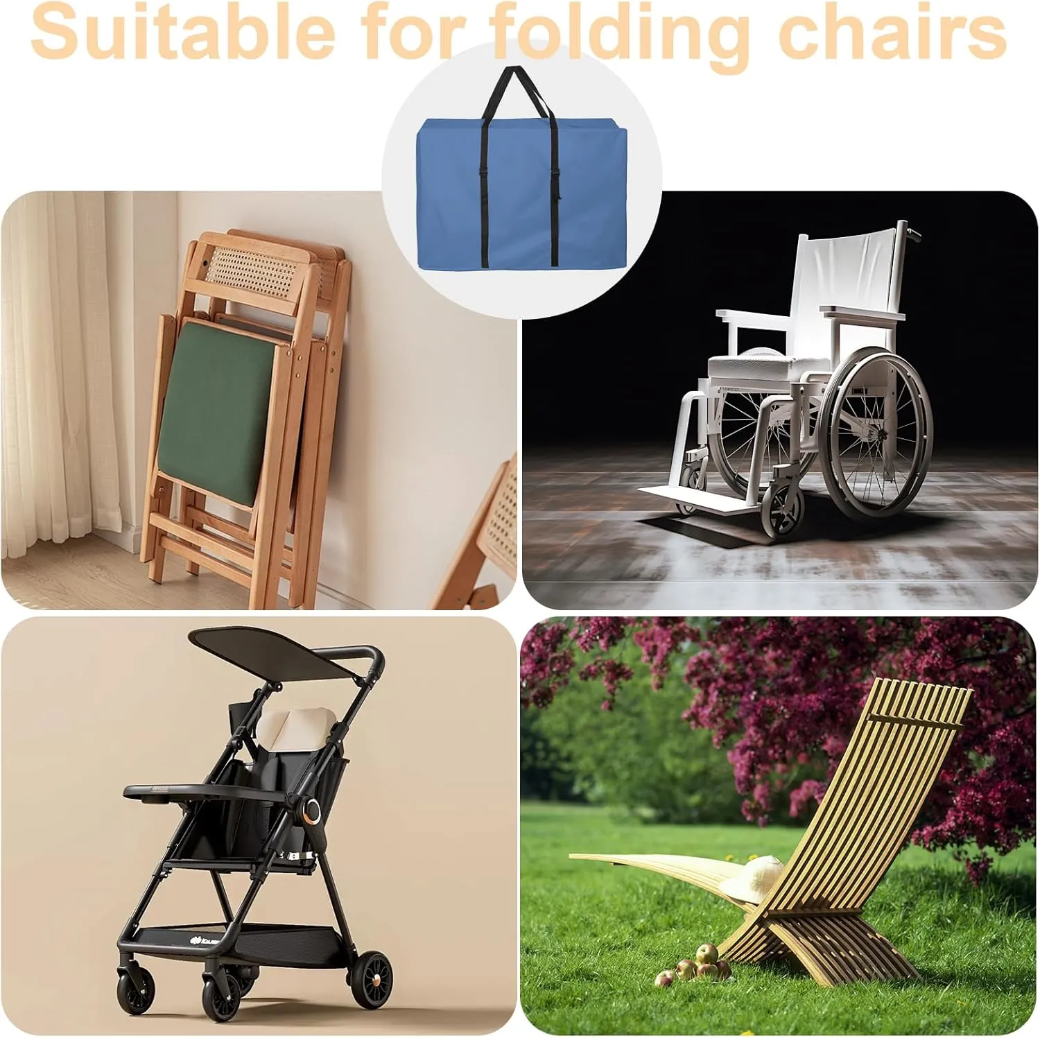 Large Outside Folding Chair Storage Bag with Zipper and Handles, 600D Folding Chair Carry Bag for Zero Gravity Chair, Portable Folding Lounge Chair Carrying Bags, 43" L x 11" W x 29" H (Blue - 1 Pack)