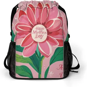 Large Sports Drawstring Backpack Happy Mother Day Printed with Dry-Wet Separation | Digital Print Gym Sack | Waterproof Fabric | Shoe Compartment & PVC Pocket | Hydration Mesh for Fitness, Travel, Wor