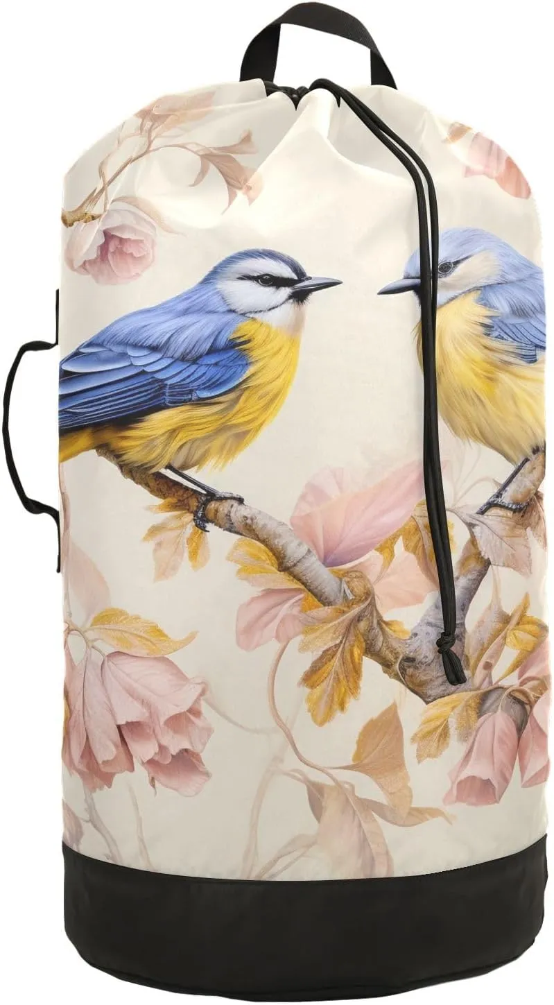 Laundry Bag Backpack Waterproof Beach Bag Clothes Hamper Bag Bird Sparrow 4 Large for Travel Camping Hiking Foldable Lightweight