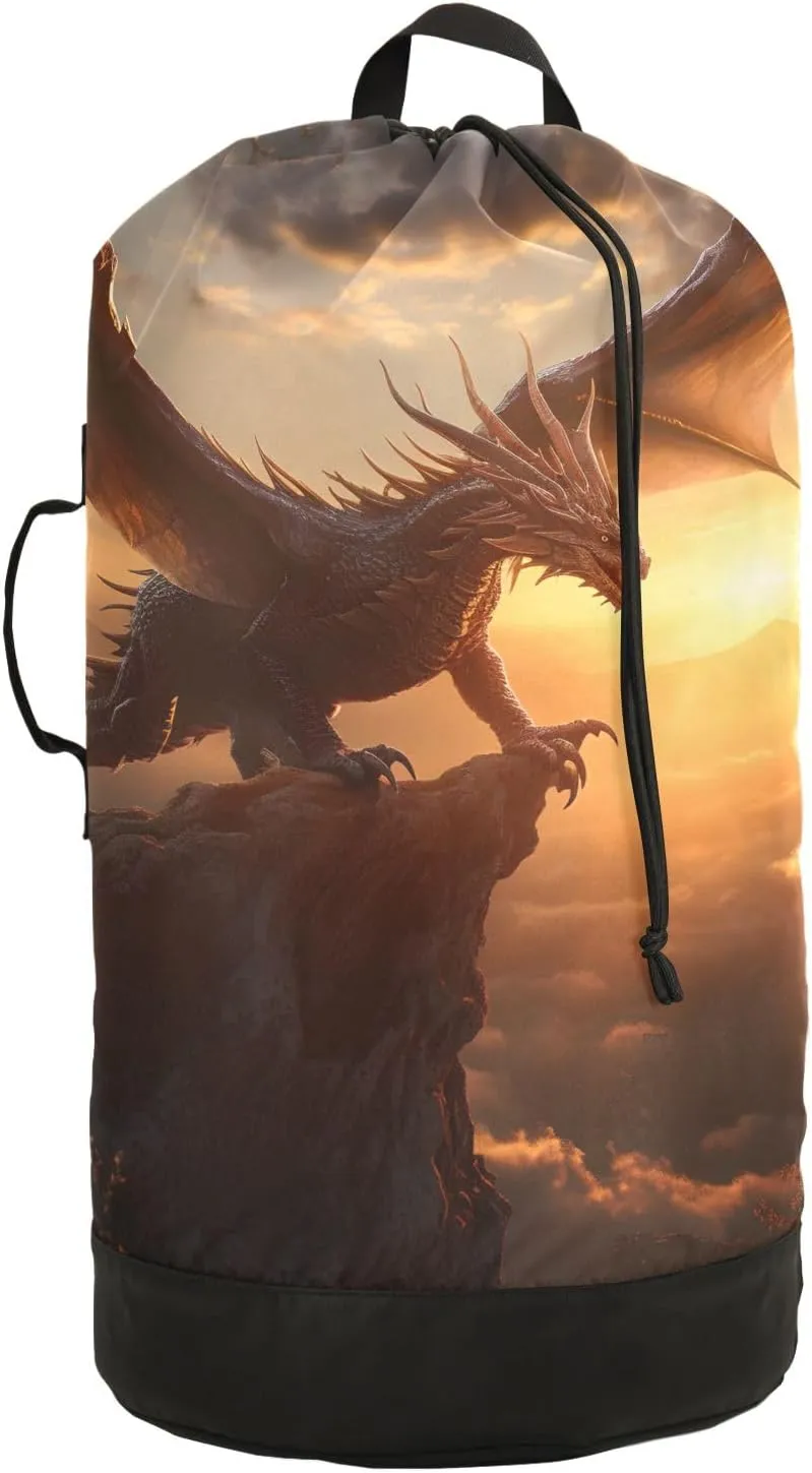 Laundry Bag Backpack Waterproof Beach Bag Clothes Hamper Bag Pterosaur Dragon Dinosaur Large for Travel Camping Hiking Foldable Lightweight