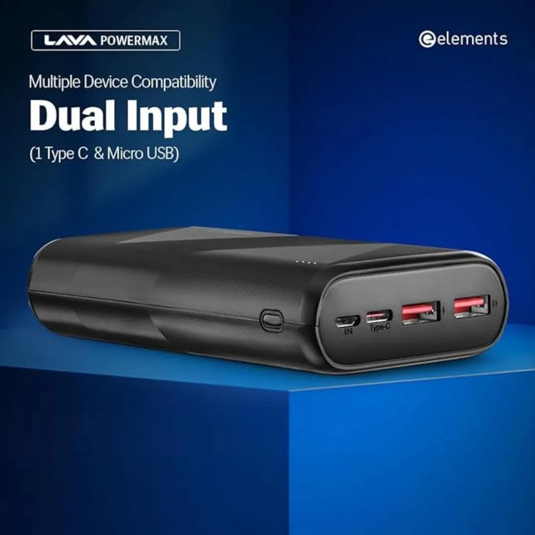 Lava POWERMAX 22.5W Power Bank with Triple Charging Ports (Black)