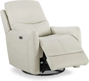 Leather Power Recliner Nursery Glider 360° Swivel Rocking Chair Deluxe Upholstered Seating with Lumbar Support and Type-C & USB Ports for Living Room,Cream